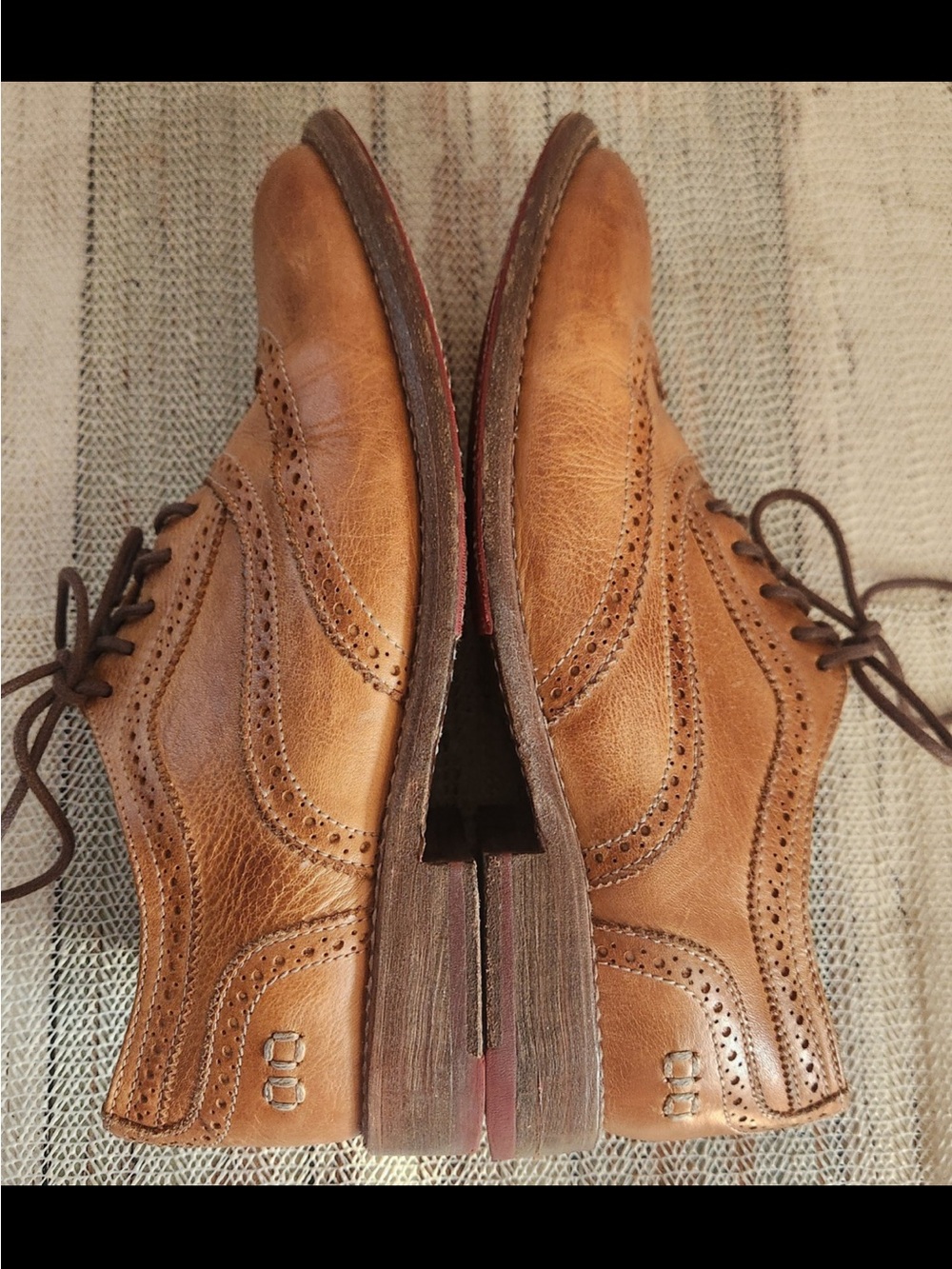 Bed Stu Tan Leather Wingtip Loafers with Brown Laces - Picture 7 of 8